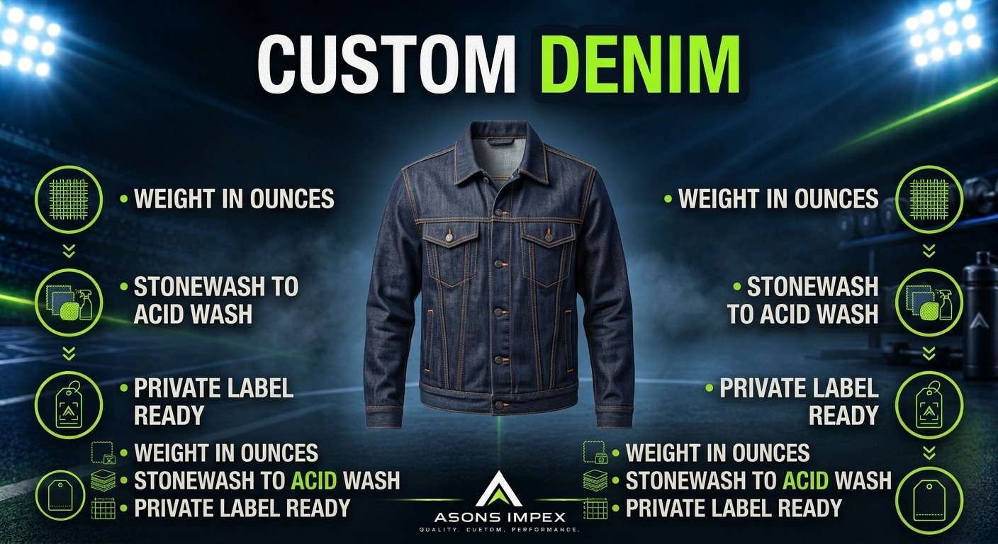 Custom denim manufacturer guide covering wash, weight, and private label manufacturing
