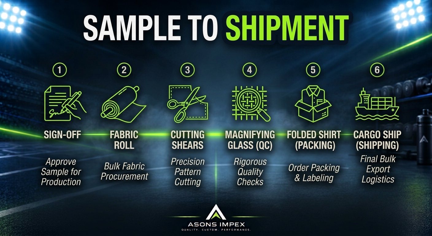 Sportswear manufacturing process from sample approval to bulk shipment